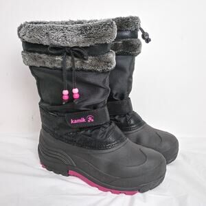 Kamik Plume Youth Girls Size 6 Black Pink Winter Snow Boots Insulated